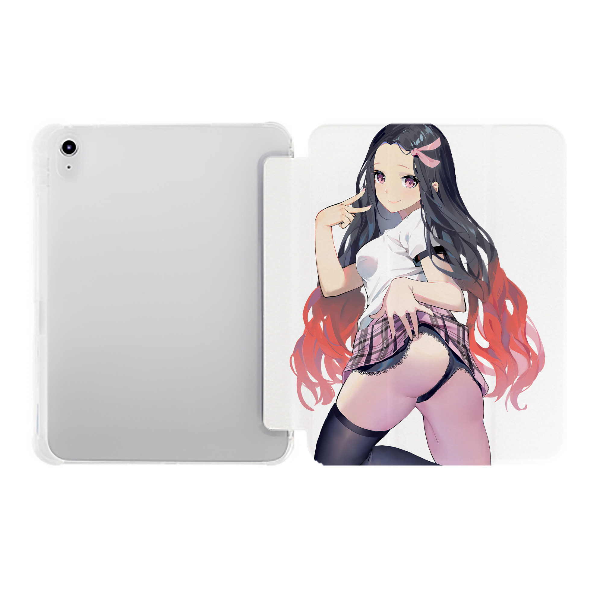 （画像用） 鬼滅の刃（きめつのやいば）竈門 禰󠄀豆子／かまど ねずこ Kamado Nezuko IPad ケース ペン収納付き 三つ折りスタンド PUレザー×シリコン 対応機種9.5/10.5/10.9インチ
